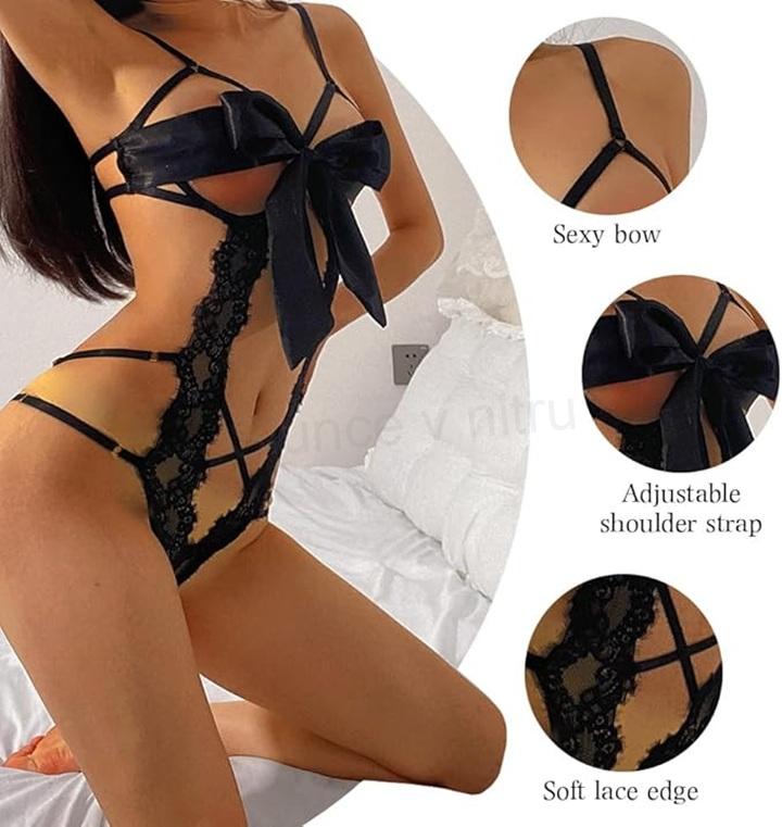 Dámské krajkové body Babydoll Teddy – černé (K755)