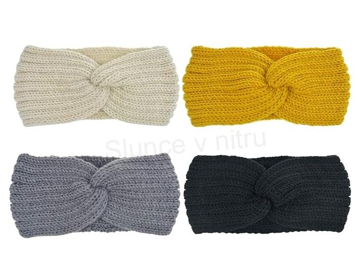 Háčkovaná zimní čelenka DRESHOW – tmavší šedá, turban uzel (K759)