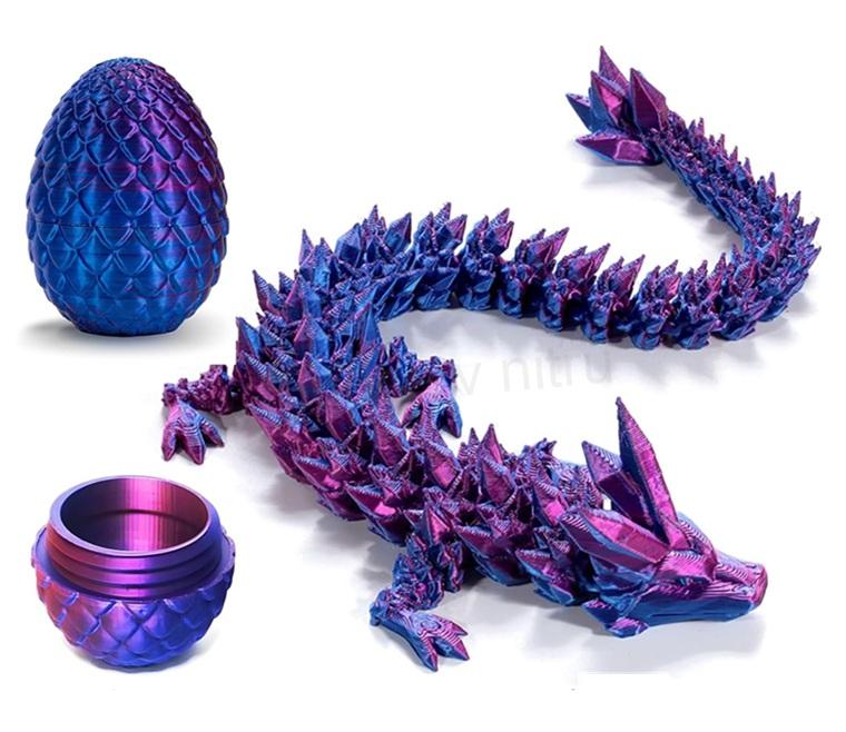 3D tištěné dračí vejce – pohyblivý drak uvnitř, laserově fialové (D1250)