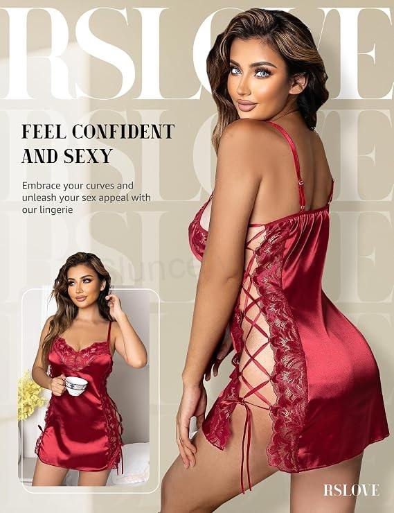 RSLOVE červené Babydoll hedvábné negližé – velikost M (K764)