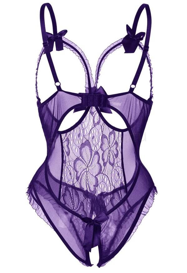 Tuopuda fialové Babydoll krajkové negližé – velikost M (K766)