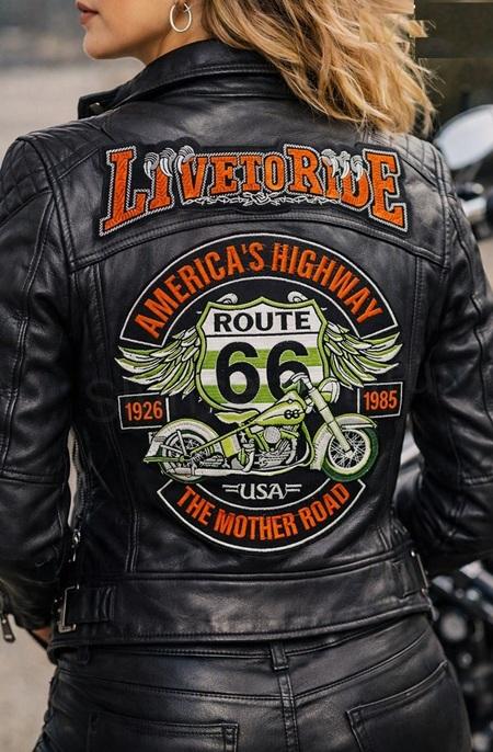Moto vinylová nášivka Live to Ride, Route 66 - 27 x 25 cm (C924)