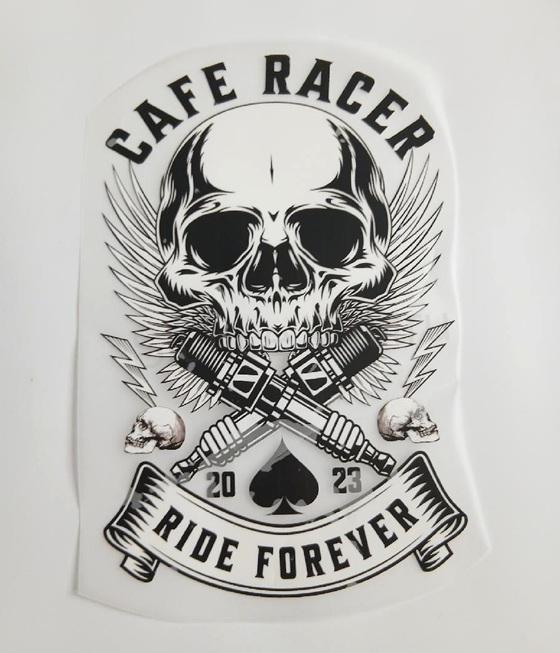 Moto vinylová nášivka Cafe Racer Ride Forever - 25 x 15 cm (C925)