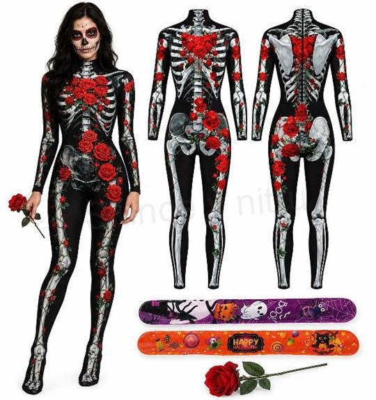 Halloween Dámský kostým Kostlivec s červenými růžemi Velikost L (K809)