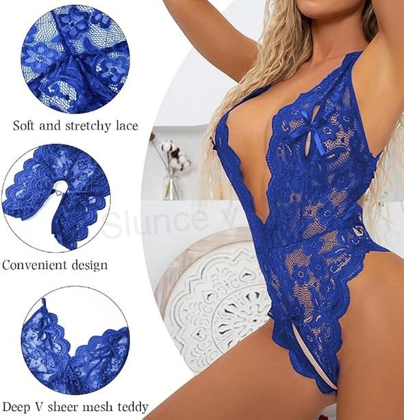 Sexy krajkové body Babydoll modré velikost L (K824)