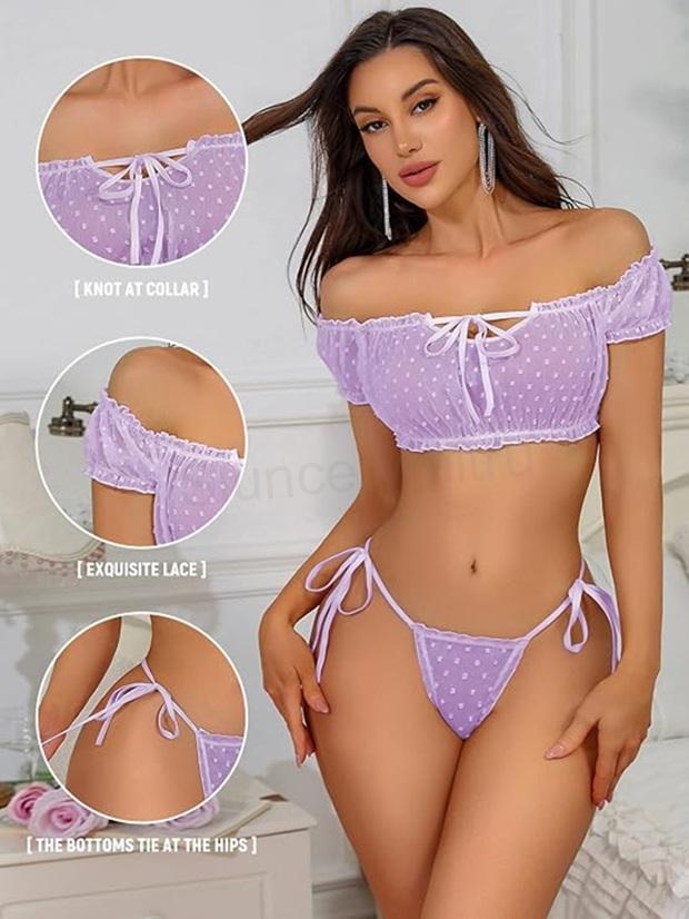 Sexy krajkový set Babydoll fialový velikost M (K825)