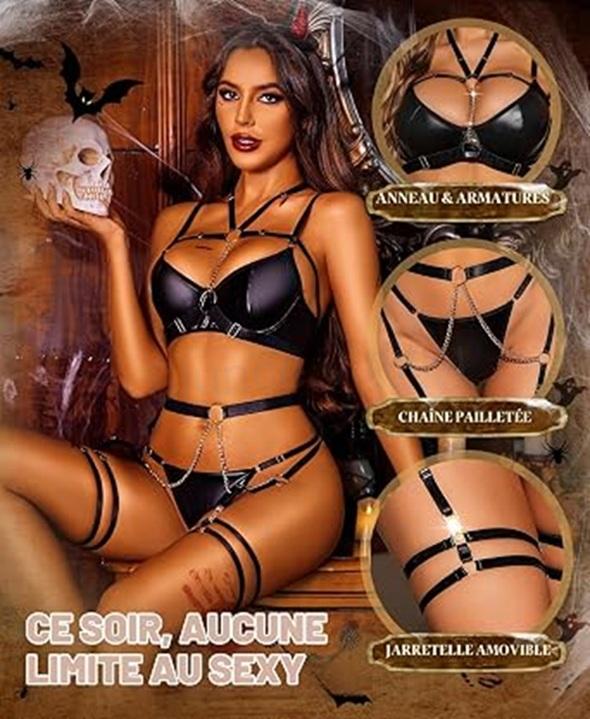 RSLOVE sexy spodní prádlo 6dílný set černý velikost 2XL (K830)