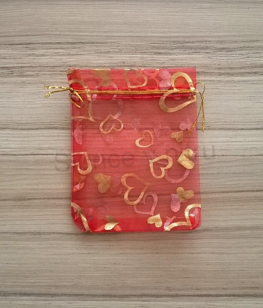 Dárkový sáček organza ze srdíčkami 10x12 cm (AE6)