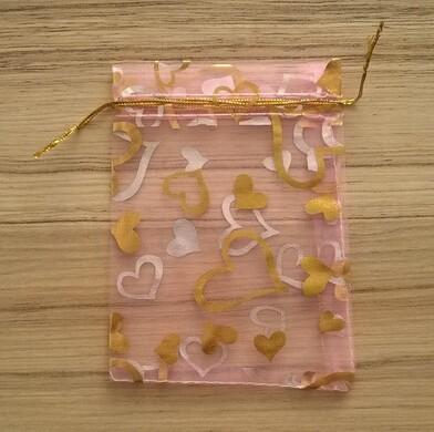 Dárkový sáček organza ze srdíčkami 10 x 12 cm (AE11)