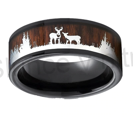 Pánský černý wolframový lovecký prsten  (BP129)