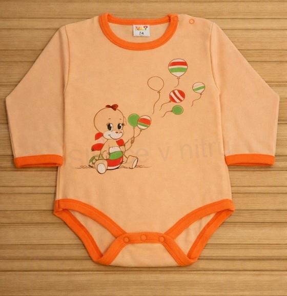 Kojenecké body dlouhý rukáv – oranžové – Dráček – více velikostí (W30)
