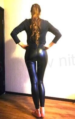 Dámské černé kožené elastické legíny XL (K47)