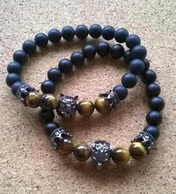 Minerální náramek s Achátem a Zirkony+Tygří oko Royal Crown and Wolf (BC16)