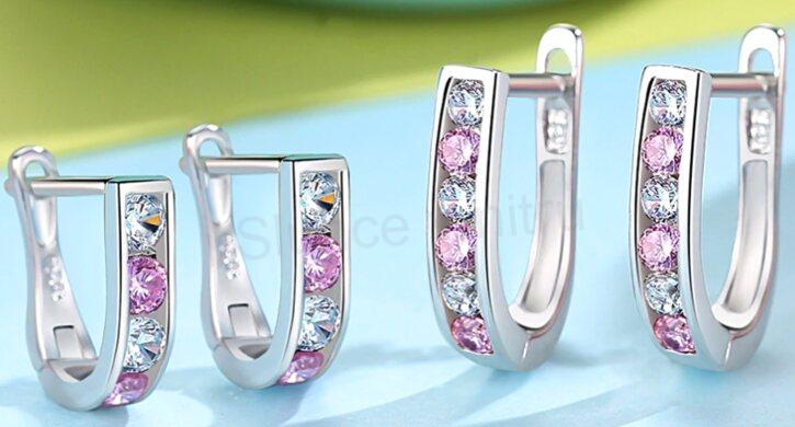 Postříbřené naušnice dvoubarevné se zirkony sada (BE40)