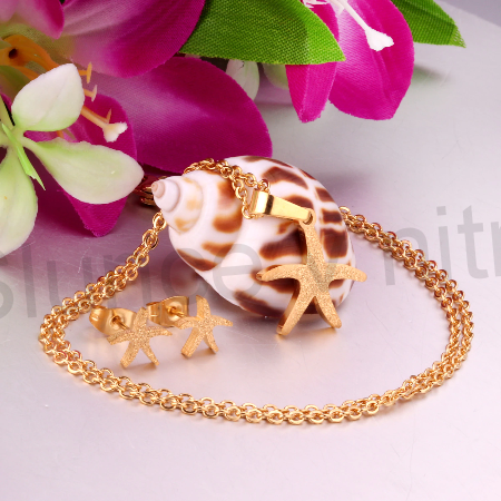 Pozlacená souprava šperků z chirurgické oceli hvězdička, hvězda (BS11)