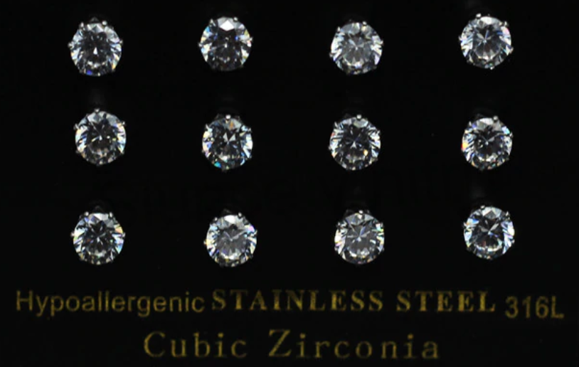 Puzetové naušnice s chirurgické oceli se zirkonem 3 mm bilé  (BB144)