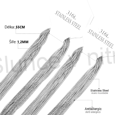Kulatý hadí řetízek chirurgická ocel 1,1 mm 55 cm platinový (Y3)