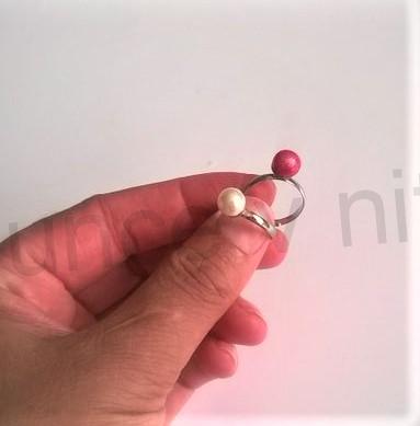 Nastavitelný perlový prstýnek tmavě růžová - imitace perly (BP195)