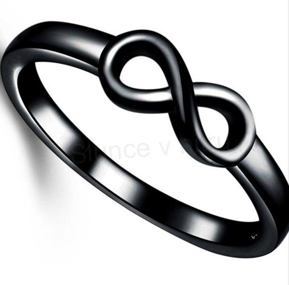 Jemný prsten s motivem nekonečna v černé barvě, velikost 49 (BP252)
