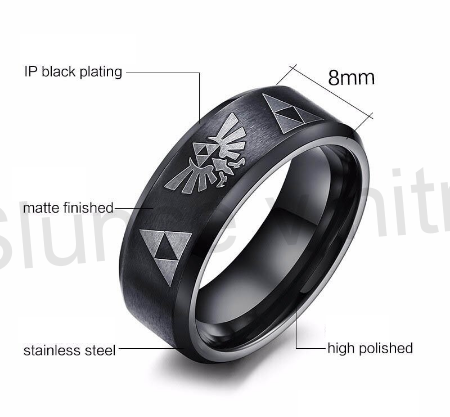 Pánský černý prsten z chirurgické oceli s ornamenty (BP262)