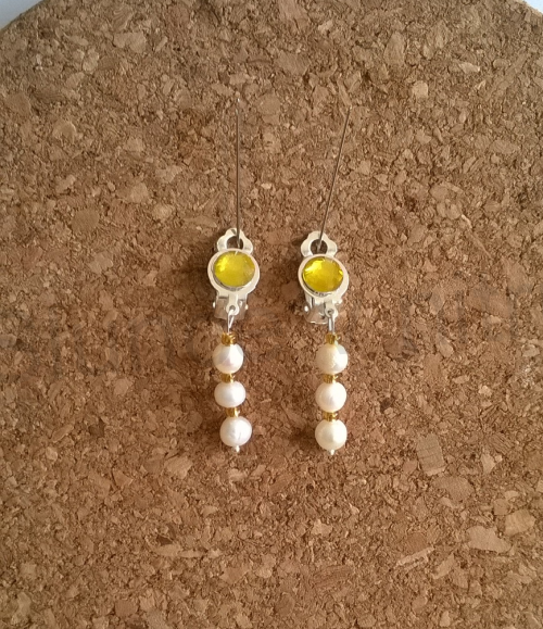 Náušnice klipsy s pravými perlami 8 x 45 mm (BB177)