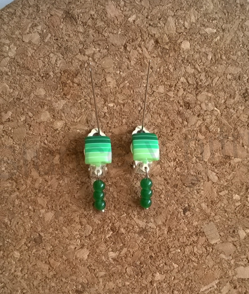 Náušnice klipsy s jadeitem 10 x 30 mm (BB185)