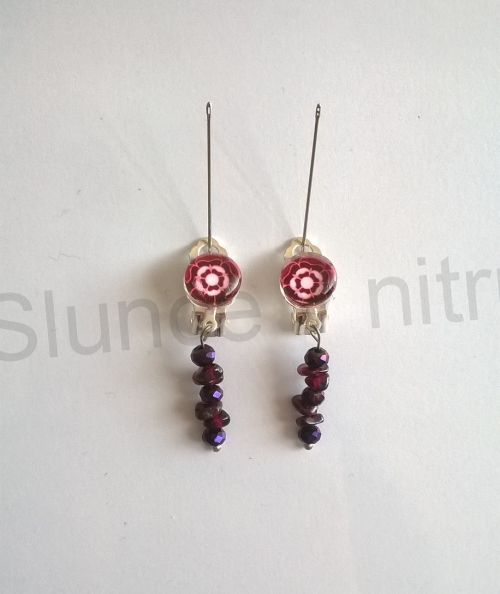 Náušnice klipsy s granátem 10,7 x 40 mm (BB197)