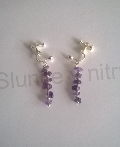 Náušnice klipsy s ametystem šroubovací (BB233)