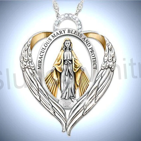 Náhrdelník s přívěškem Andělských křídel s Marii z chirurgické oceli (BD133)