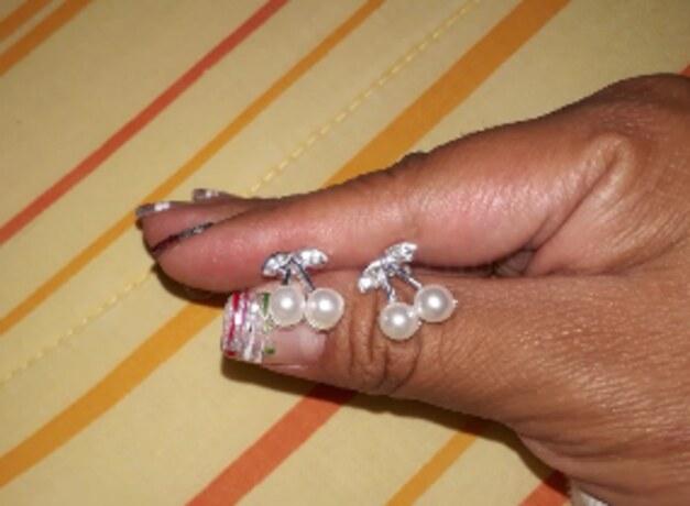 Puzetové náušnice třešně s perličkou a kamínky (BB46)