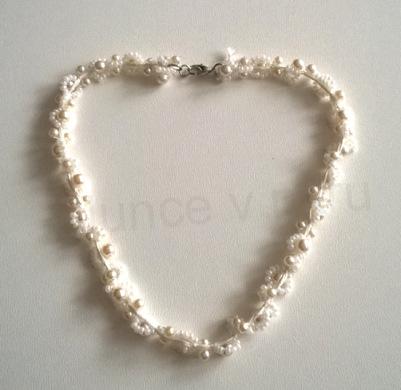 Náhrdelník krajkový perličkový, starožitný zdobený (BD182)