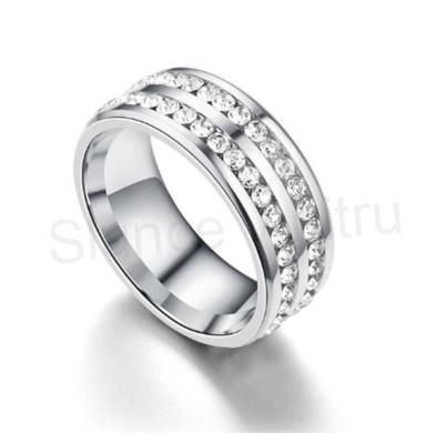 Stříbrný prsten z chirurgické oceli a zirkony (BP39)