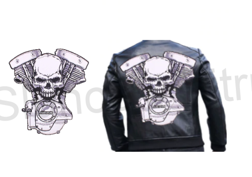 Moto nášivka Skull motor velká (C256)