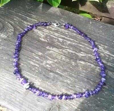 Minerální náhrdelník ametystový 46 cm (X197)