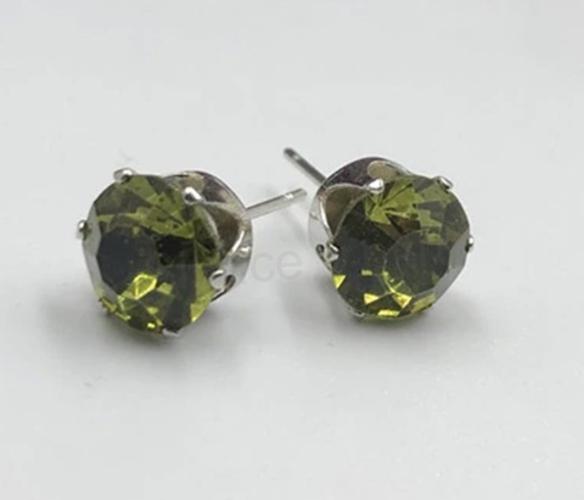 Puzetové náušnice se zirkonem – zelené, 7,6 mm (BB268)