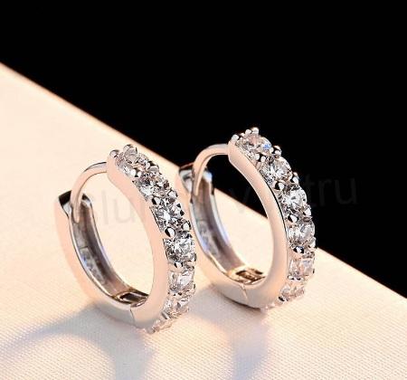 Postříbřené náušnice kruhové se zirkony 13 mm (BE37)