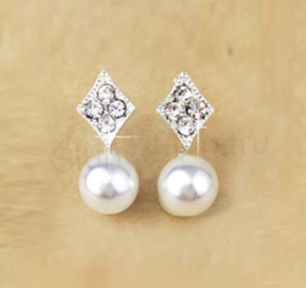 Puzetové náušnice Geometrické s Perlou a zirkony (BB63)