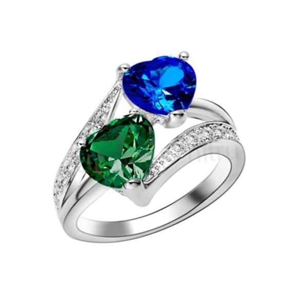 Pokovovaný prsten 2 srdce se zirkony velikost 57 (BP228)