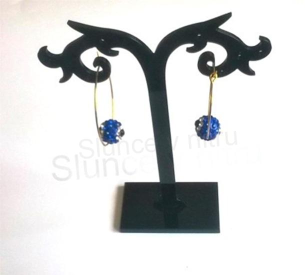 Zlaté náušnice kruhy Swarovski korálek modré (BB481)