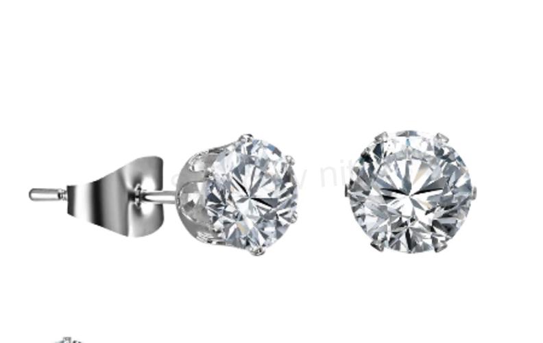 Puzetové náušnice z chirurgické oceli se zirkonem – čiré (BB279)