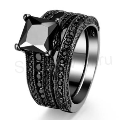 Černé snubní prsteny se zirkony CZ velikost 60 (BP125)