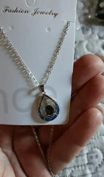 Postříbřený náhrdelník se zirkonem kapka a Opálové zdobení  (BD227)