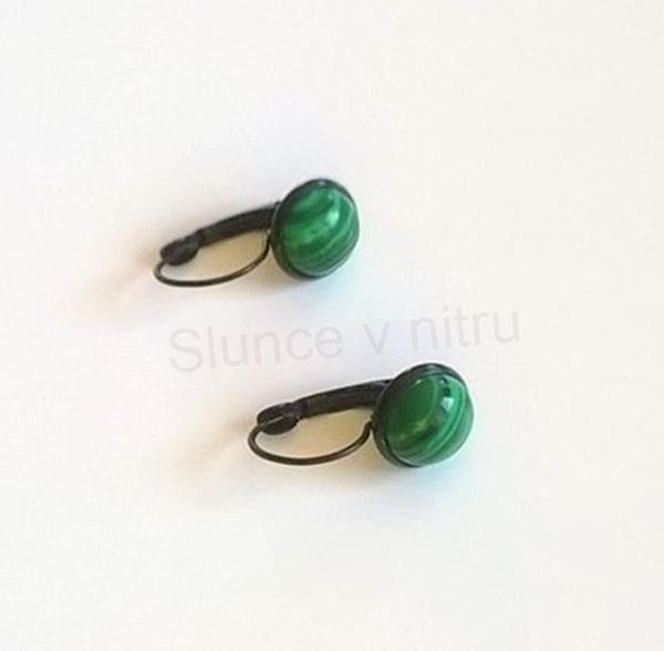 Minerální černé malachitové náušnice, kabošon 10 mm (X245)