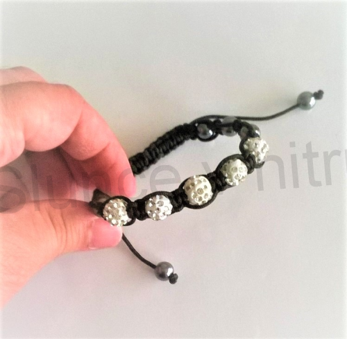 Náramek shamballa s pave korálků Swarovski stříbrné (BC446)