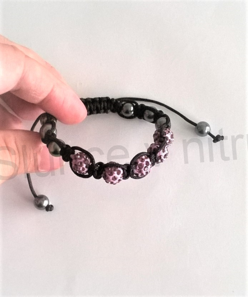 Náramek shamballa s pave korálků Swarovski tmavě růžové (BC448)