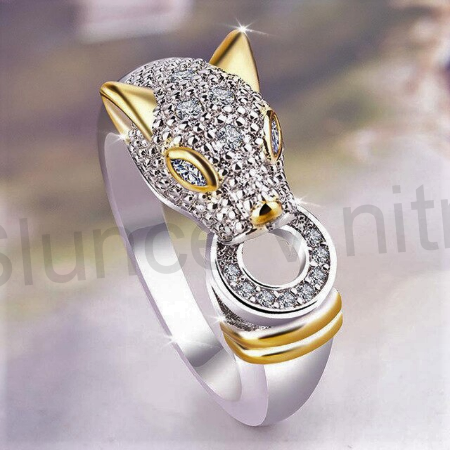 Postříbřený, jemně pozlacený  prsten Leopard se zirkony (BP102)