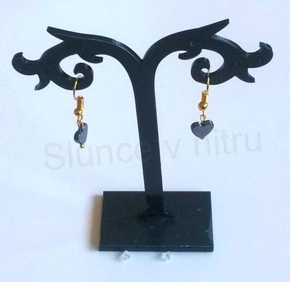 Minerální pozlacené náušnice Hematitové Srdce (X355)