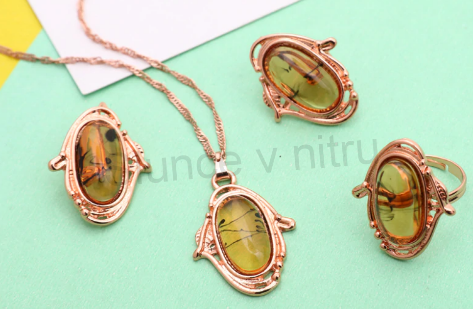 Pozlacená souprava šperků imitace Jantaru (BS82)