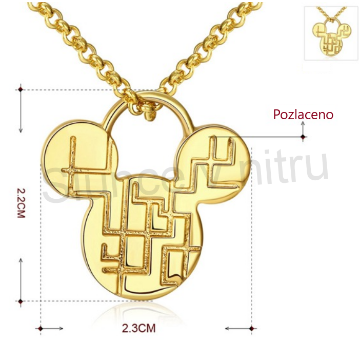 Pozlacený náhrdelník z chirurgické oceli Micky Mouse (BD255)