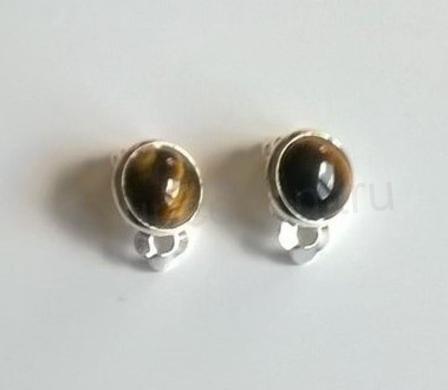 Minerální náušnice klipsy s Tygřím Okem 16,4 x 13,4 mm (X417)